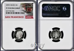 2005-S 11-coin Silver Proof Set NGC Graded San Francisco Trolley Car label