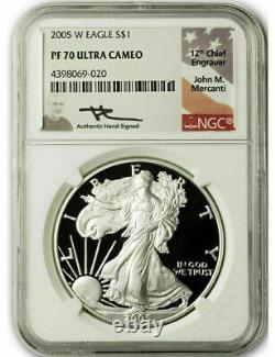 2005 W $1 Proof Silver Eagle NGC PF70 Ultra Cameo John Mercanti Signed