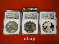 2006 P Reverse Proof Silver Eagle Ngc Pf69 W Ms69 3 Coin 20th Anniversary Set