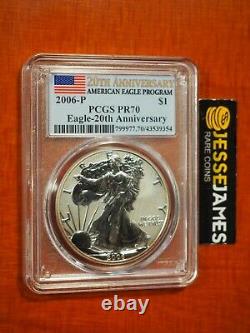 2006 P Reverse Proof Silver Eagle Pcgs Pr70 From 20th Anniversary Set Flag Label