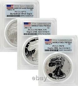 2006 Silver Eagle? (3) Coin 20th Anniversary? Pcgs Pr70dcam / Pr70 / Sp70