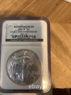 2006 Silver Eagle Proof/Uncirculated $1 3-Coin Dollar Set NGC PF69 MS69 P&W Mint