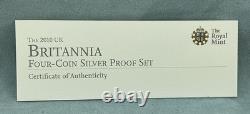 2010 UK BRITANNIA 4 Coins Silver Proof Set withBox & COA, Limited Mintage