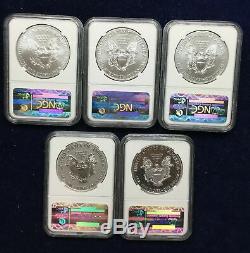2011 AMERICAN SILVER EAGLE 25th ANNIVERSARY SET 5 COINS NGC MS PF 69 ASE LOT