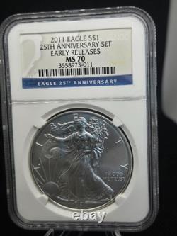 2011 American Silver Eagle EARLY RELEASE 5-Coin Set-NGC PF70/MS70