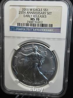 2011 American Silver Eagle EARLY RELEASE 5-Coin Set-NGC PF70/MS70