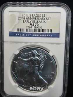 2011 American Silver Eagle EARLY RELEASE 5-Coin Set-NGC PF70/MS70