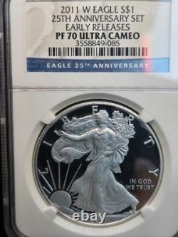 2011 American Silver Eagle EARLY RELEASE 5-Coin Set-NGC PF70/MS70