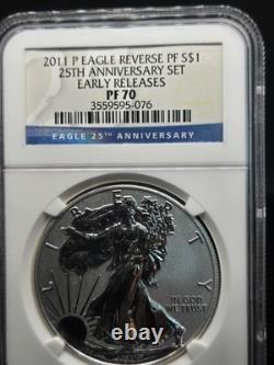 2011 American Silver Eagle EARLY RELEASE 5-Coin Set-NGC PF70/MS70