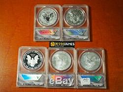 2011 P Reverse Proof Silver Eagle Anacs Pr70 Ms70 5 Coin 25th Anniversary Set S