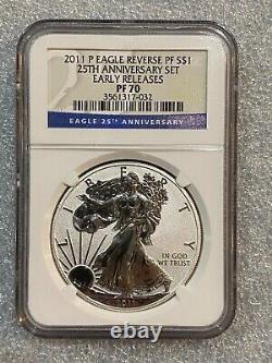 2011 P Reverse Proof Silver Eagle NGC PF70 25th Anniversary Set Early Release 32