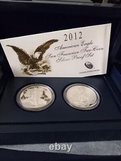2012 Proof & Reverse Proof 2 Coin Silver Eagle Set. Includes All Ogp & Coa