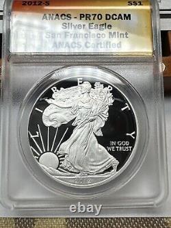 2012-S American Silver Eagle Proof ANACS PR70 DCAM Nice