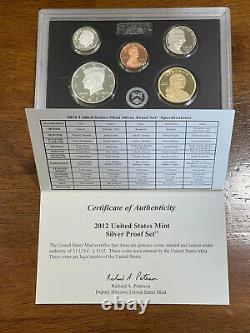 2012 U. S. Silver Proof Set 14 Coins with Original Box and COA