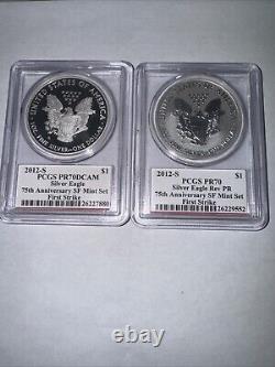 2012-s Silver Eagle 2-coin Set Pcgs Pr70 Rev Proof & Proof Mercanti First Strike