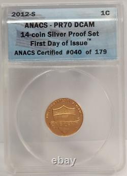 2012-s Silver Proof Set 14 Coins Anacs Pr70 Dcam First Day Of Issue