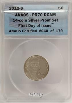 2012-s Silver Proof Set 14 Coins Anacs Pr70 Dcam First Day Of Issue