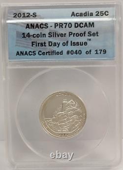 2012-s Silver Proof Set 14 Coins Anacs Pr70 Dcam First Day Of Issue