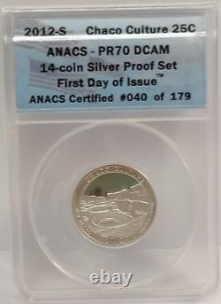 2012-s Silver Proof Set 14 Coins Anacs Pr70 Dcam First Day Of Issue