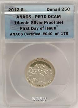 2012-s Silver Proof Set 14 Coins Anacs Pr70 Dcam First Day Of Issue