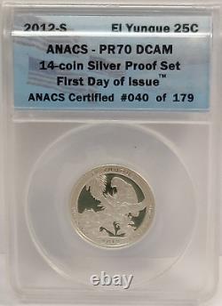 2012-s Silver Proof Set 14 Coins Anacs Pr70 Dcam First Day Of Issue