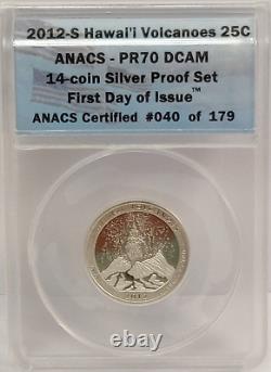 2012-s Silver Proof Set 14 Coins Anacs Pr70 Dcam First Day Of Issue