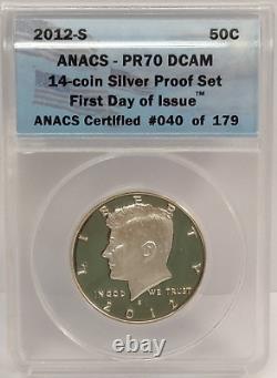 2012-s Silver Proof Set 14 Coins Anacs Pr70 Dcam First Day Of Issue