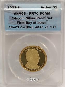 2012-s Silver Proof Set 14 Coins Anacs Pr70 Dcam First Day Of Issue