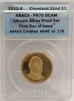 2012-s Silver Proof Set 14 Coins Anacs Pr70 Dcam First Day Of Issue