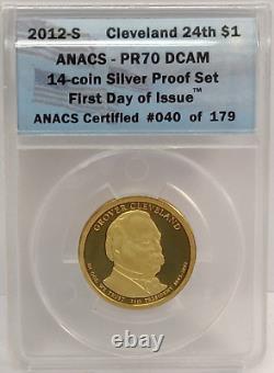 2012-s Silver Proof Set 14 Coins Anacs Pr70 Dcam First Day Of Issue