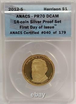 2012-s Silver Proof Set 14 Coins Anacs Pr70 Dcam First Day Of Issue