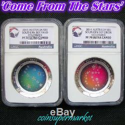 2013 2014 Australia Southern Sky Proof Colored Silver Domed Coins NGC PF70 UC
