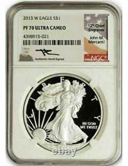 2013 W $1 Proof Silver Eagle NGC PF70 Ultra Cameo John Mercanti Signed
