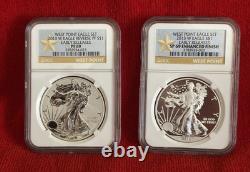 2013 W American Silver Eagle West Point Set Proof & Reverse NGC Two Coins Graded
