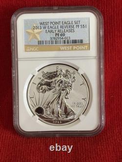 2013 W American Silver Eagle West Point Set Proof & Reverse NGC Two Coins Graded