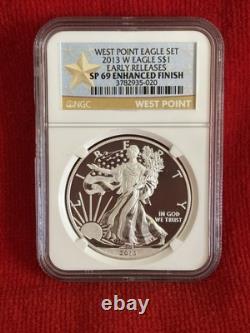 2013 W American Silver Eagle West Point Set Proof & Reverse NGC Two Coins Graded