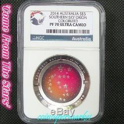 2014 Australia Southern Sky Orion 1oz Proof Colored Silver Domed Coin NGC PF70UC