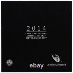 2014 Limited Edition Silver Proof Set Black Box & COA 7 Coins and Silver Eagle