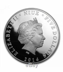 2014 Niue $5 Fine Silver Proof Coin DC Comics 75th of Batman 2 Oz