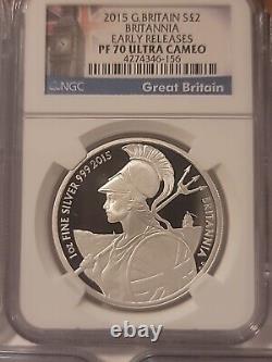 2015 £2 Proof Great Britain 1oz Silver Britannia NGC PF70 UC ER