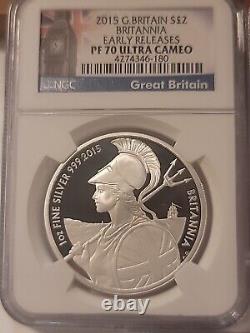 2015 £2 Proof Great Britain 1oz Silver Britannia NGC PF70 UC ER