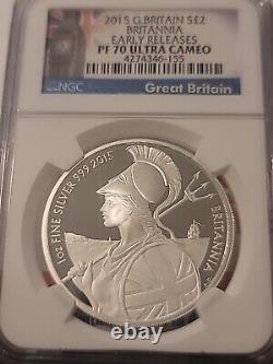 2015 £2 Proof Great Britain 1oz Silver Britannia NGC PF70 UC ER