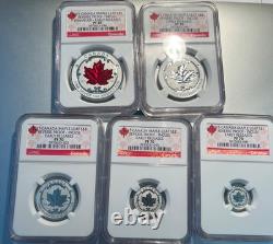 2015 Canada. 9999 Silver Incuse Reverse Proof Maple Leaf 5 Coin Set NGC PF70