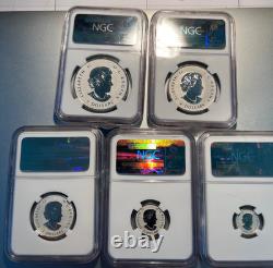 2015 Canada. 9999 Silver Incuse Reverse Proof Maple Leaf 5 Coin Set NGC PF70