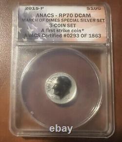 2015 P Proof March of Dimes Special Silver 3-Coin Set ANACS PR 70 DCAM FDOI