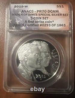 2015 P Proof March of Dimes Special Silver 3-Coin Set ANACS PR 70 DCAM FDOI