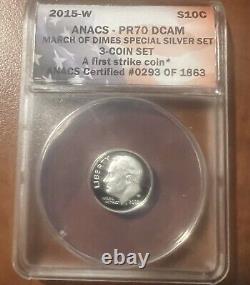 2015 P Proof March of Dimes Special Silver 3-Coin Set ANACS PR 70 DCAM FDOI