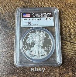 2015 W Proof Silver Eagle Pcgs Pr70 Dcam John Mercanti Hand Signed Flag Label