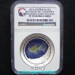 2016 Australia Northern Sky Cassiopeia Silver Proof Coloured Domed Coin NGC PF70