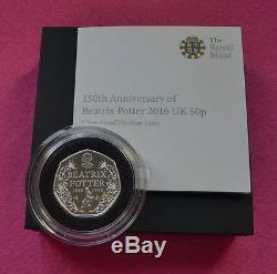 2016 Beatrix Potter 150th Anniversary Silver Proof 50p Fifty Pence Coin Box And
